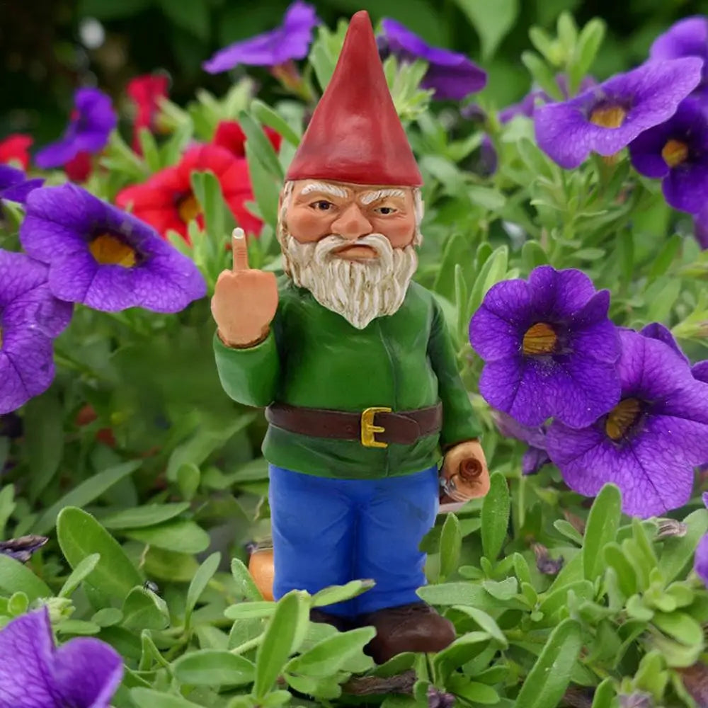 Naughty Garden Gnome Funny Middle Finger Garden Gnome Go Away Lawn Gnome Statue for Garden Decoration