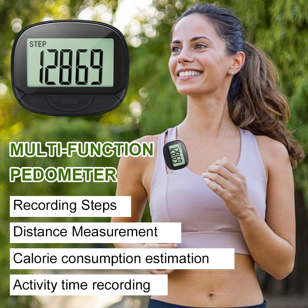 Clip-On Pedometer Electronic Pedometer Large Screen Simple Step Tracker Multifunctional for Adults Seniors Dog