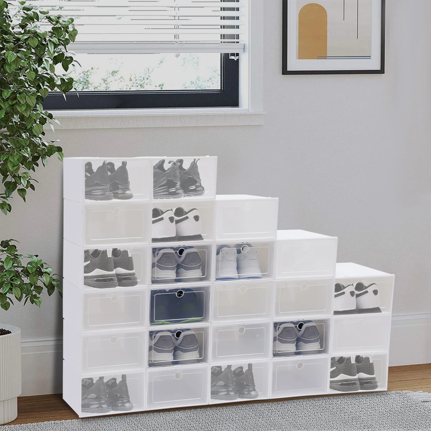 24pcs/set Transparent Plastic Shoe Case  Large Thickened Shoe Box Stackable Organizer Drawer Shoe Rack White