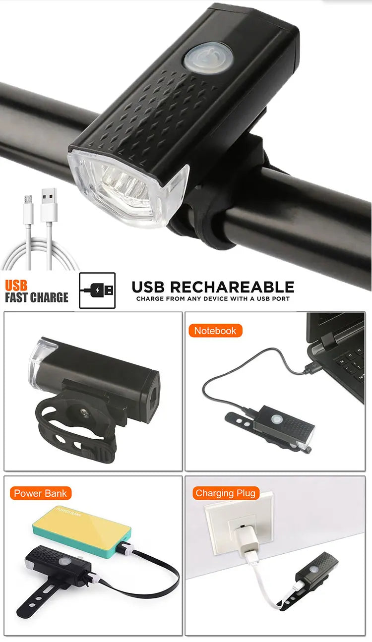 Bicycle Front Rear Light Set LED Rechargeable MTB Bike Head Light Cycling Red Warning Tail Light Accessories for Night Riding