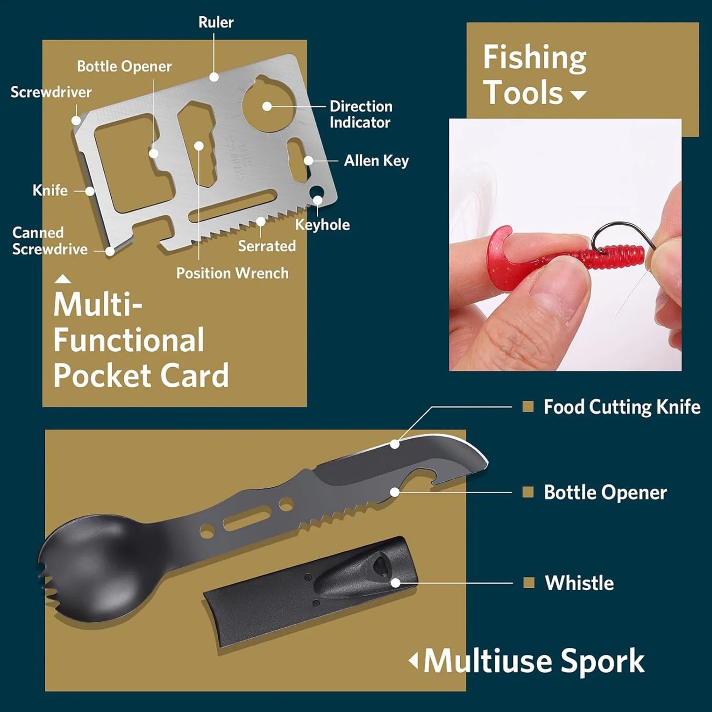 Survival pack, 13 integrated survival equipment and devices, tactical tools, camping, hiking, hunting, outdoor exploration