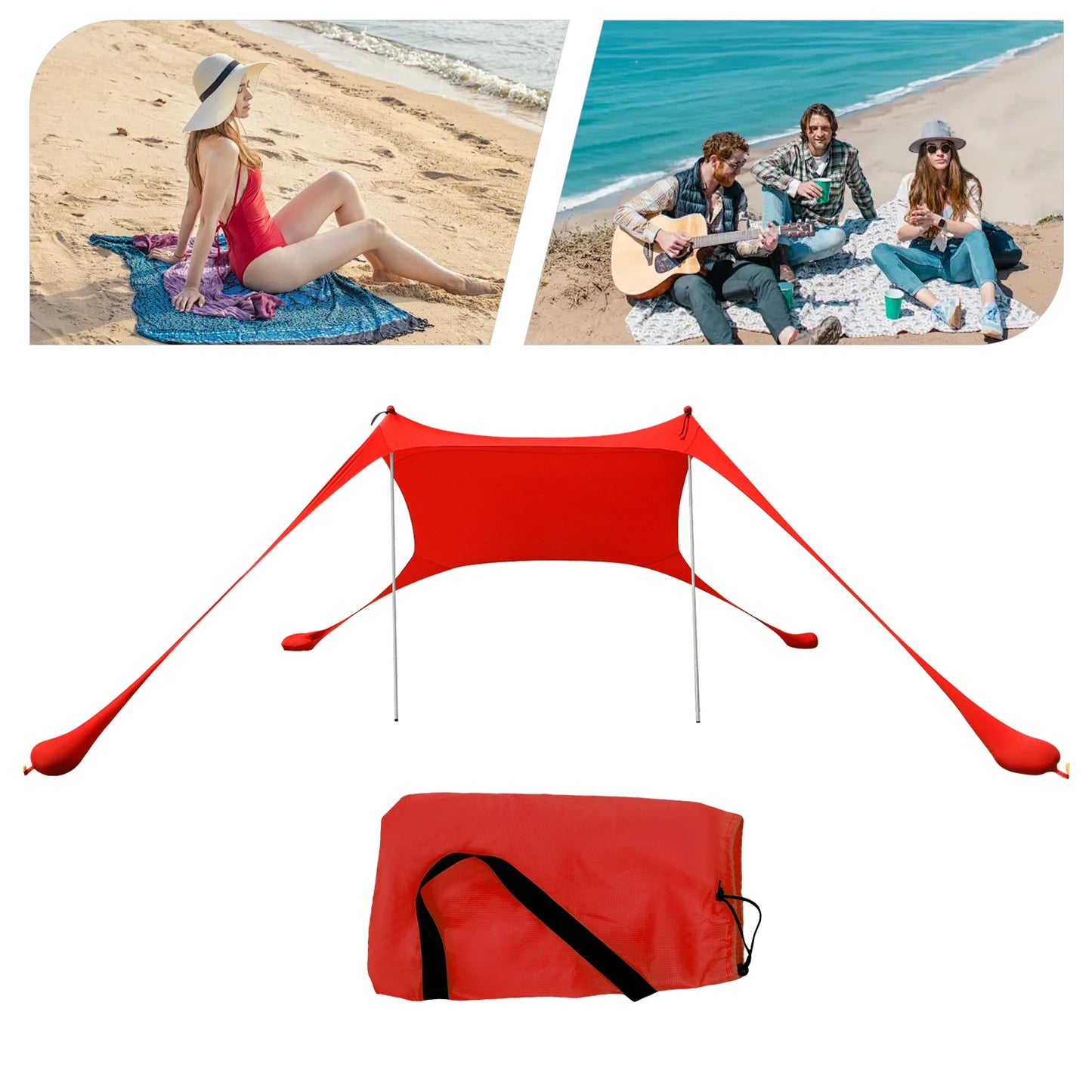 Red 2m * 1.6m Beach Elastic Sunshade Outdoor Tent for Beach Camping For 2-3 People For Beach Camping Fishing Backyard Picnic