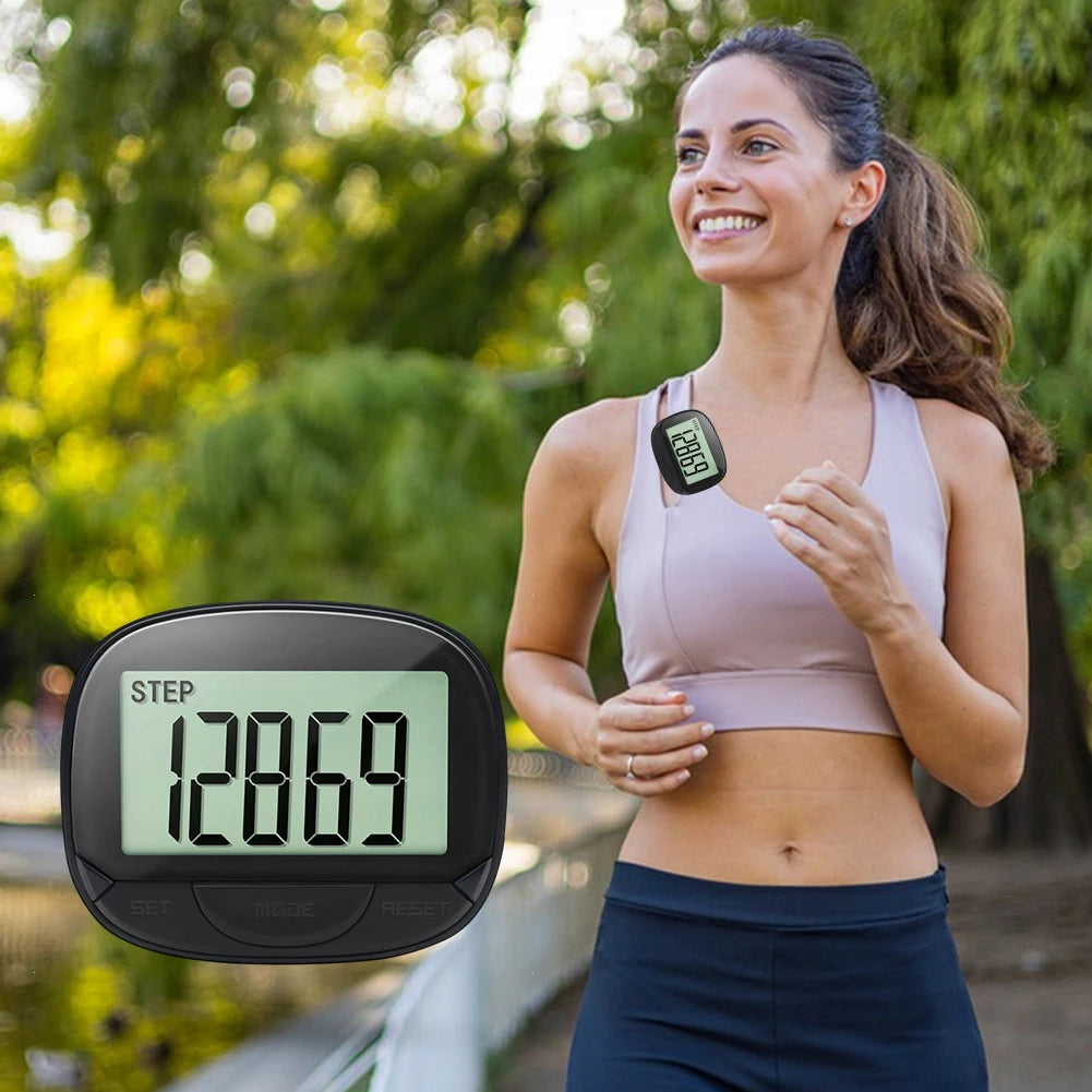 Clip-On Pedometer Electronic Pedometer Large Screen Simple Step Tracker Multifunctional for Adults Seniors Dog