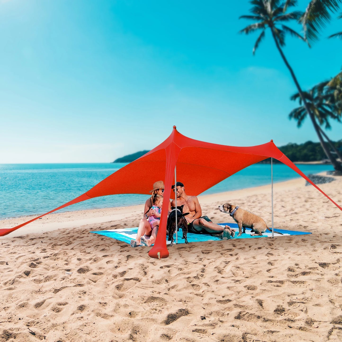 Red 2m * 1.6m Beach Elastic Sunshade Outdoor Tent for Beach Camping For 2-3 People For Beach Camping Fishing Backyard Picnic