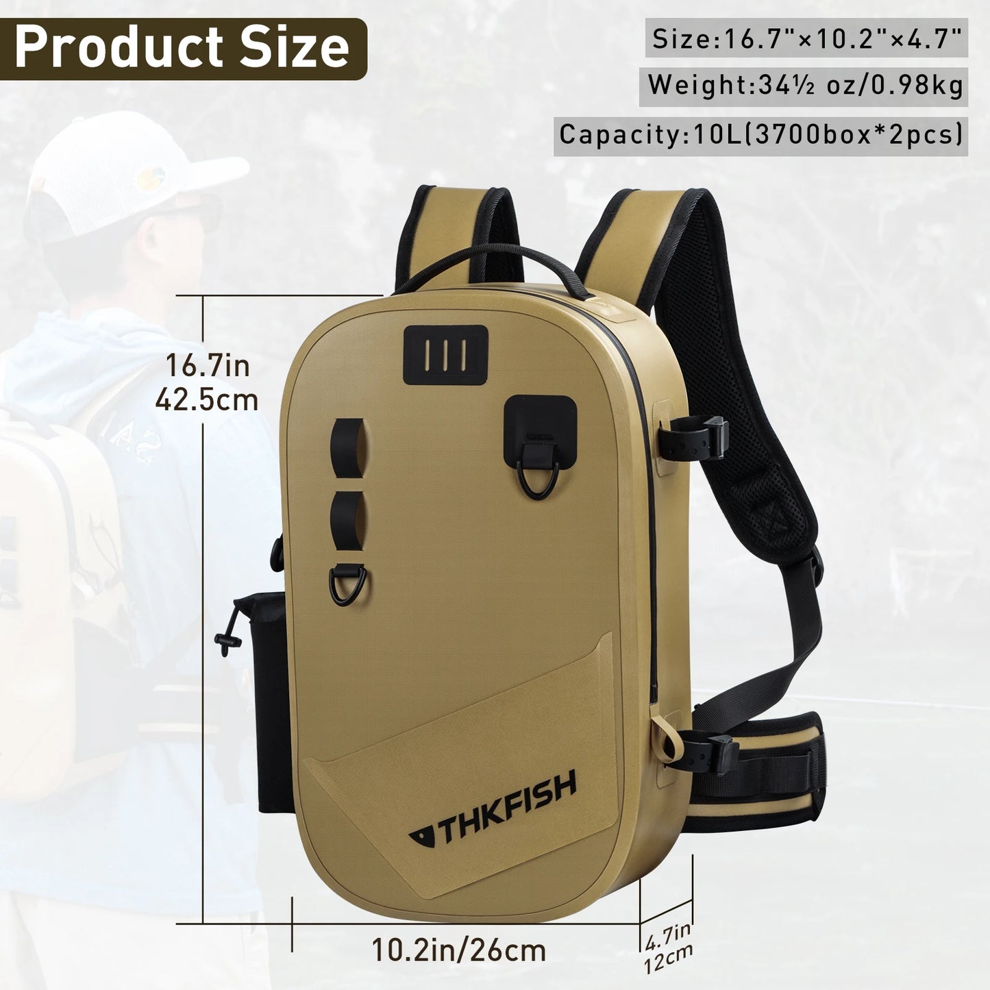 THKFISH IPX8 Waterproof Fishing Backpack Fly Fishing Bag Brown Fishing Tackle Storage Bags Outdoor Climbing Hiking Backpacks