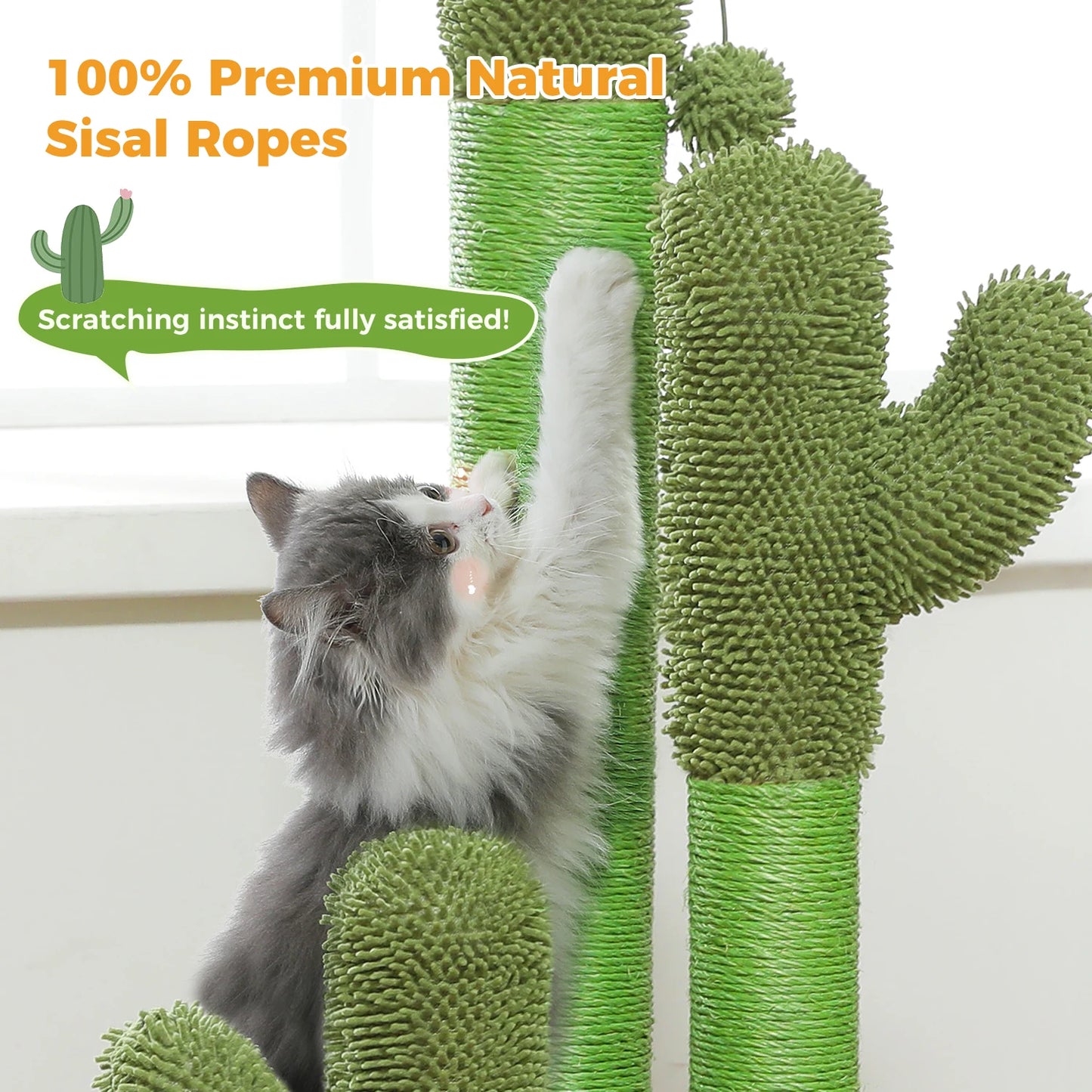 Cactus Cat Tree with Lagre Condo, Hammock, Dangling Ball, Small Cat Tower, Cat Scratching Post for Indoor, Cat Toys