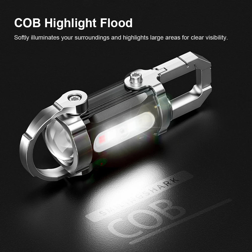 COB LED Keychain Flashlight Multifunctional Pocket Flashlight USB Rechargeable Portable Keychain Torch for Camping Hiking