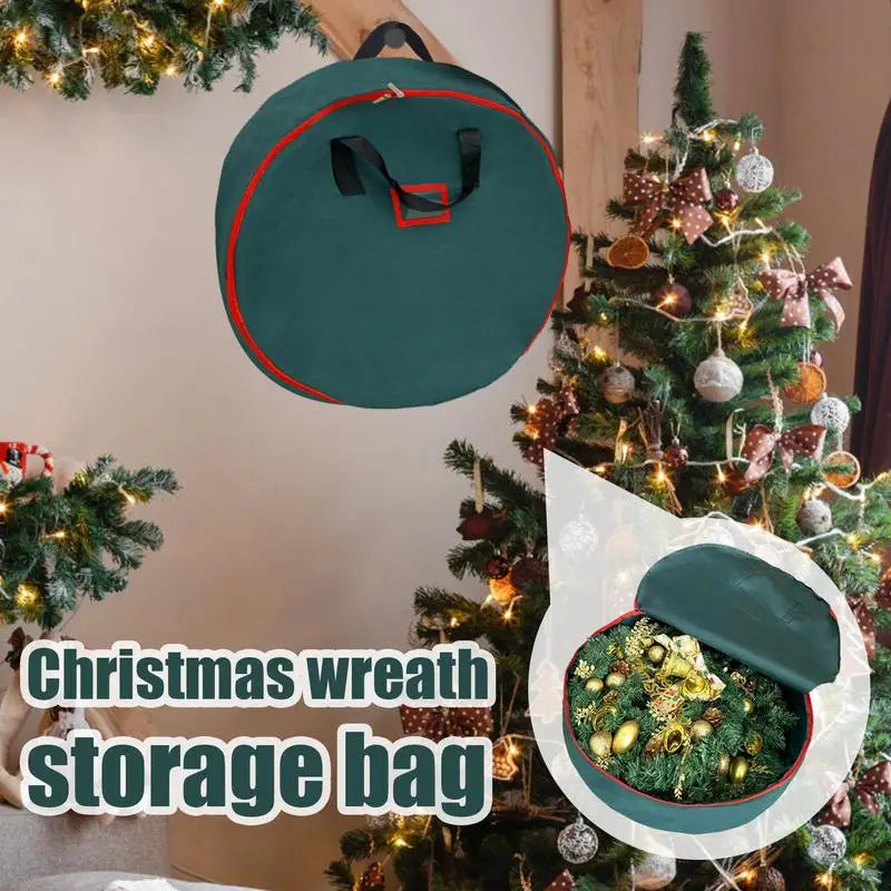 60Cm Christmas Wreath Storage Bag  with Thickened Oxford Cloth Seasonal Holiday Wreath Storage Container  with Handle and Zipper