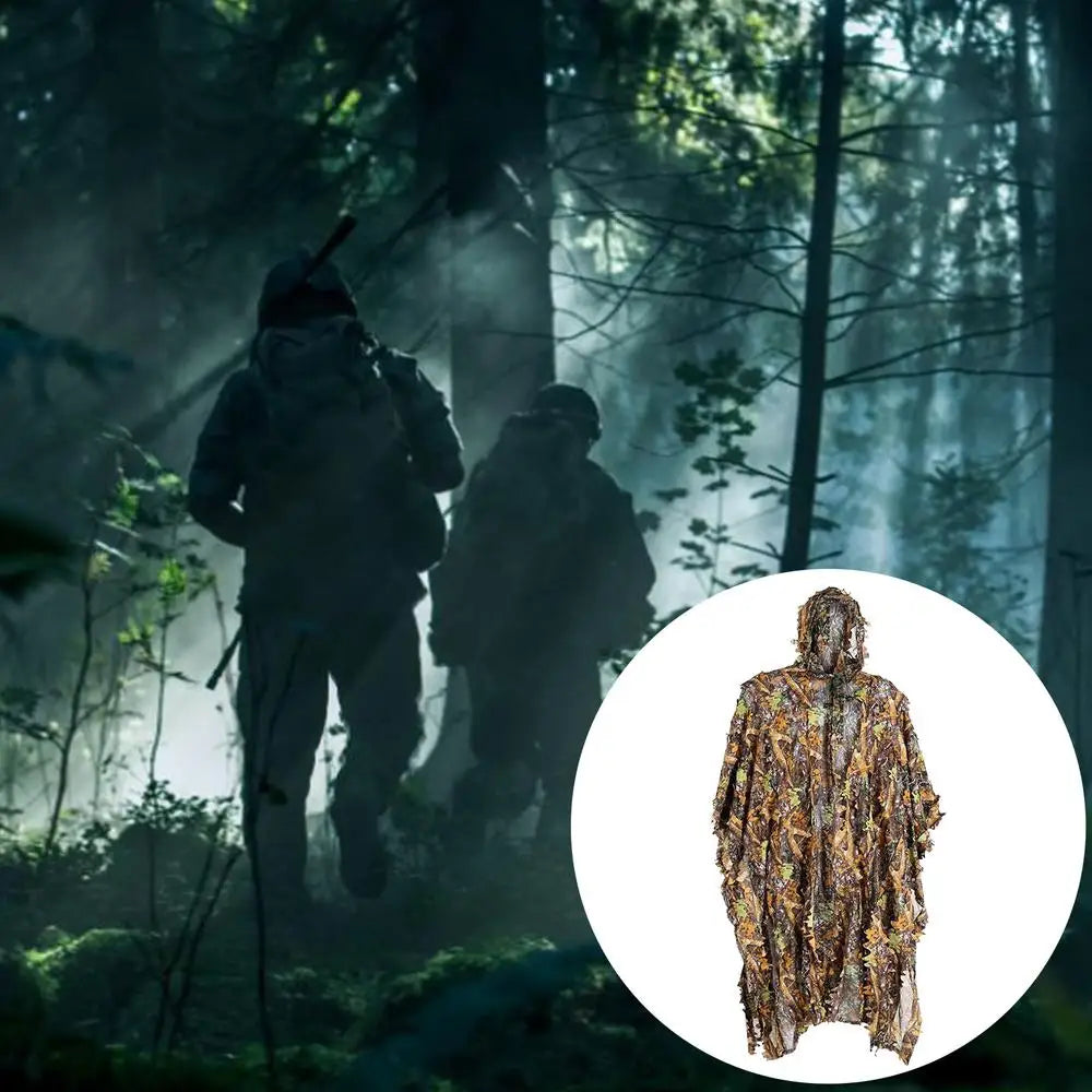 3D Leaves Ghillie Suit, Woodland Poncho Raincoat, Hunting Camouflage Suit, Camo Cape Cloak Clothing, For Bird Animal Photography