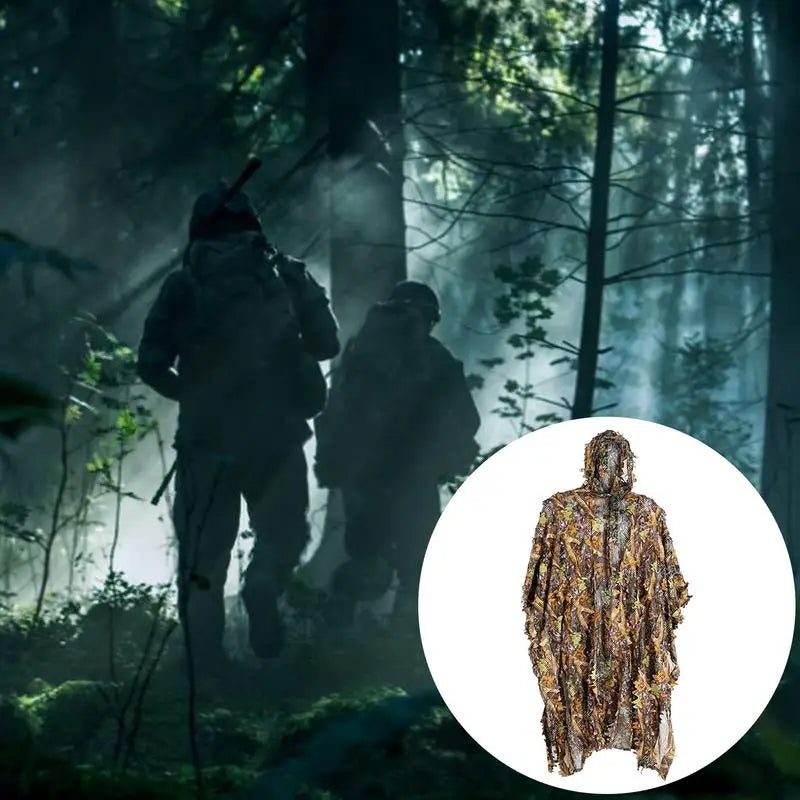 3D Leaves Ghillie Suit, Woodland Poncho Raincoat, Hunting Camouflage Suit, Camo Cape Cloak Clothing, For Bird Animal Photography
