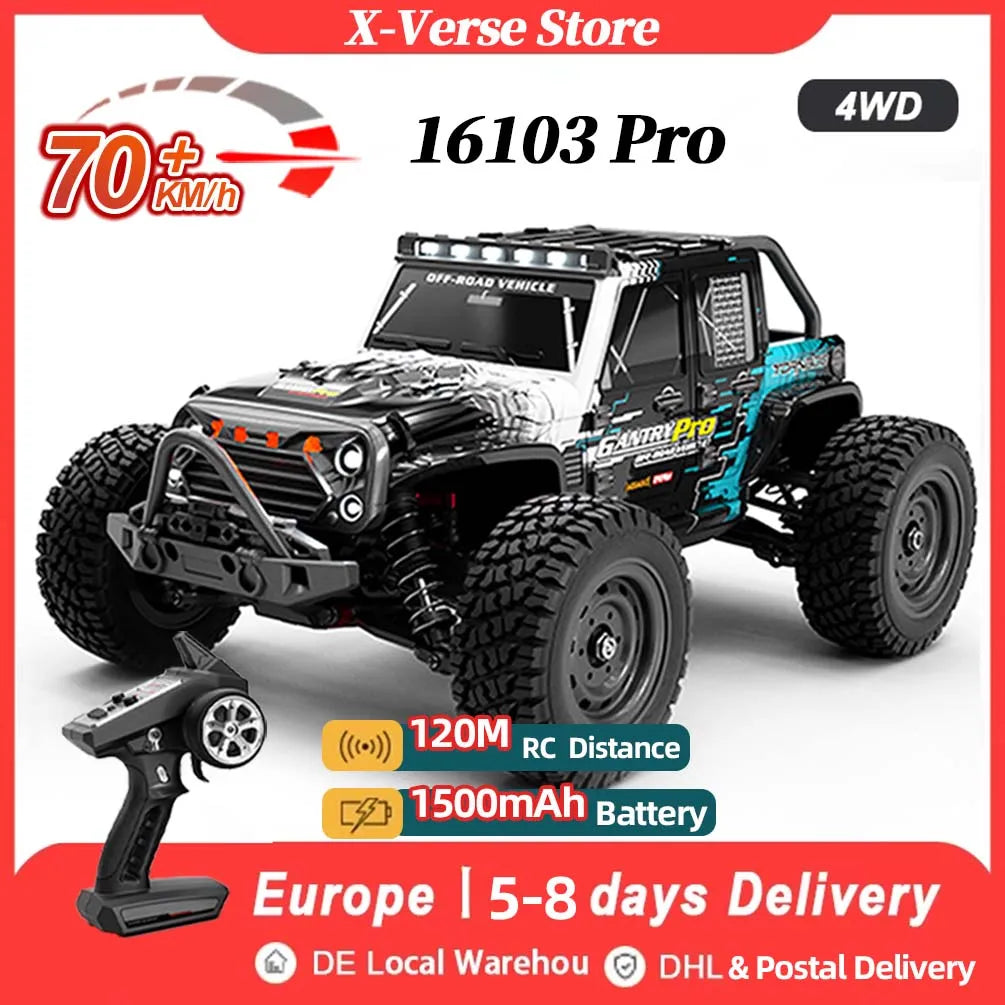 16103 PRO RC Offroad 4x4 70KM/H High-Speed RC Car 2.4GHz Brushless Motor, 1:16 4WD Off-road Climbing Vehicle Wtith LED Light