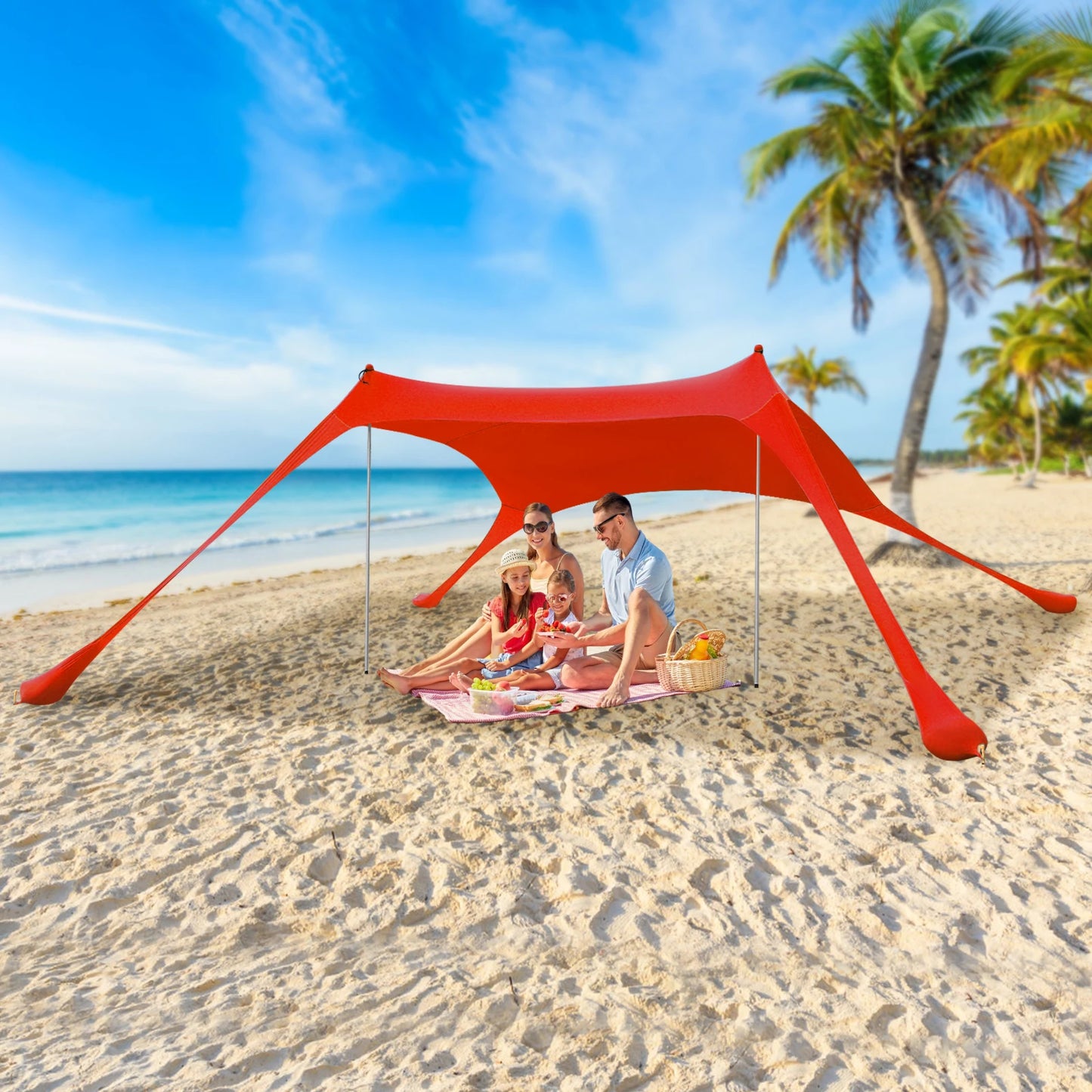 Red 2m * 1.6m Beach Elastic Sunshade Outdoor Tent for Beach Camping For 2-3 People For Beach Camping Fishing Backyard Picnic