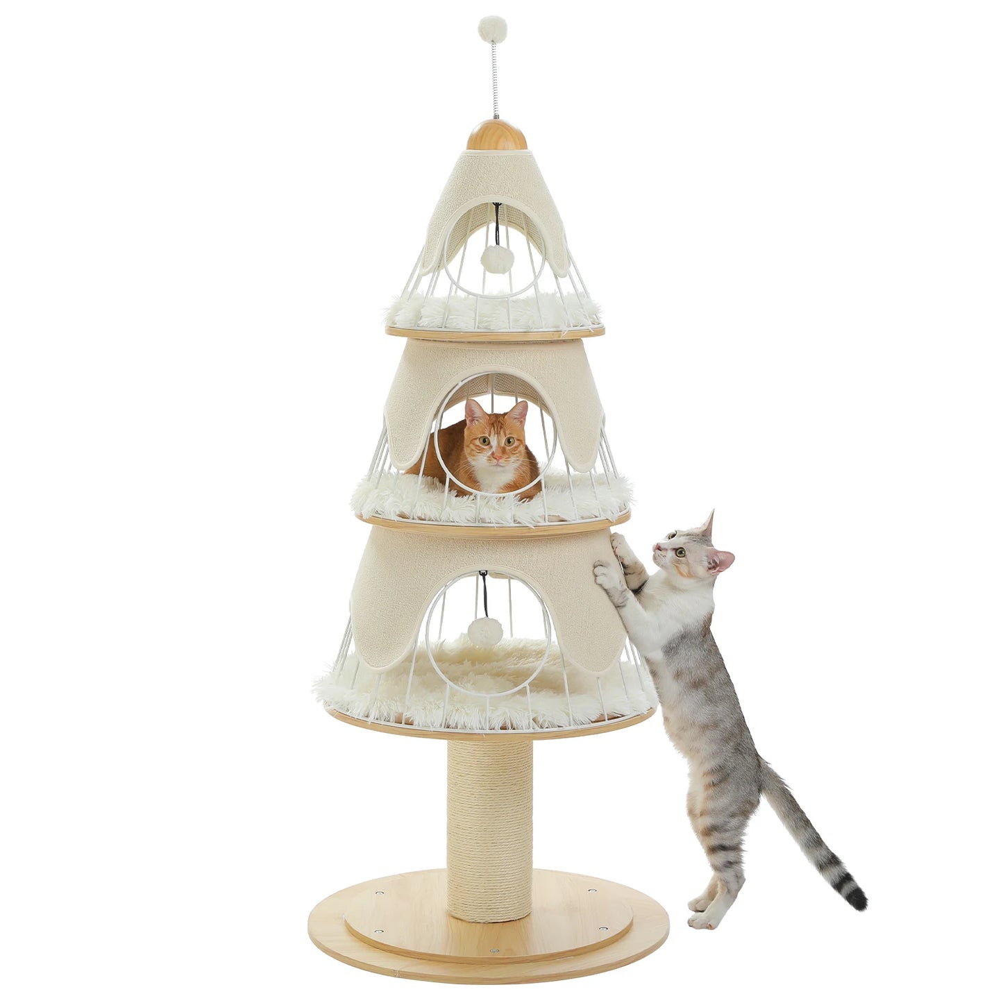 Christmas Cat Tree with 3 Cozy Condos, Sisal Scratching Post, Multi-Level Cat Tower, Cat House Bed for Indoor, Cat Furniture
