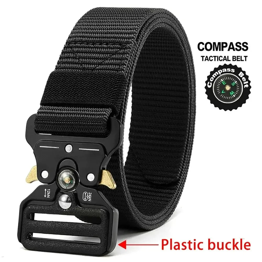 Compass Multi-Function Outdoor Tactical Belt for Men and Women Durable Quick-Dry Canvas Nylon Webbing Hiking Camping Sport Gear
