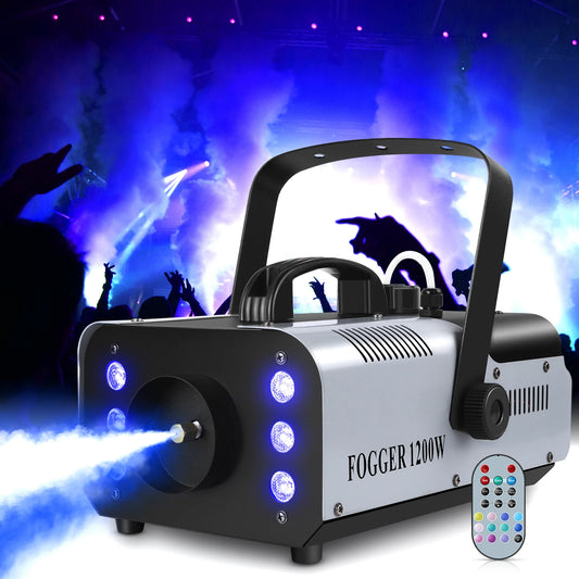Fieryzeal 1200W Fog Machine RGB Stage Effect Smoke Machine 6LEDs Lighting Smoke Haze Generator Remote Fogger for DJ Disco Party