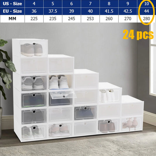 24pcs/set Transparent Plastic Shoe Case  Large Thickened Shoe Box Stackable Organizer Drawer Shoe Rack White
