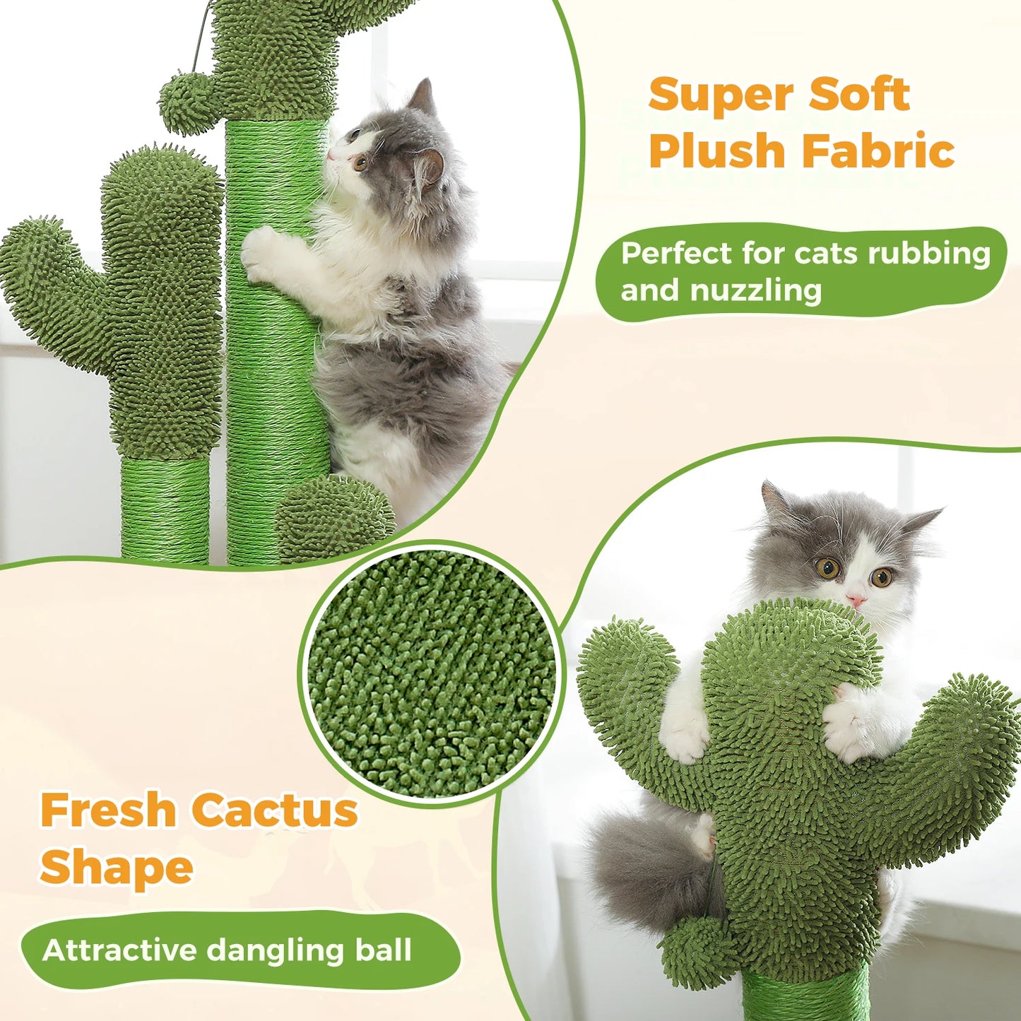 Cactus Cat Tree with Lagre Condo, Hammock, Dangling Ball, Small Cat Tower, Cat Scratching Post for Indoor, Cat Toys