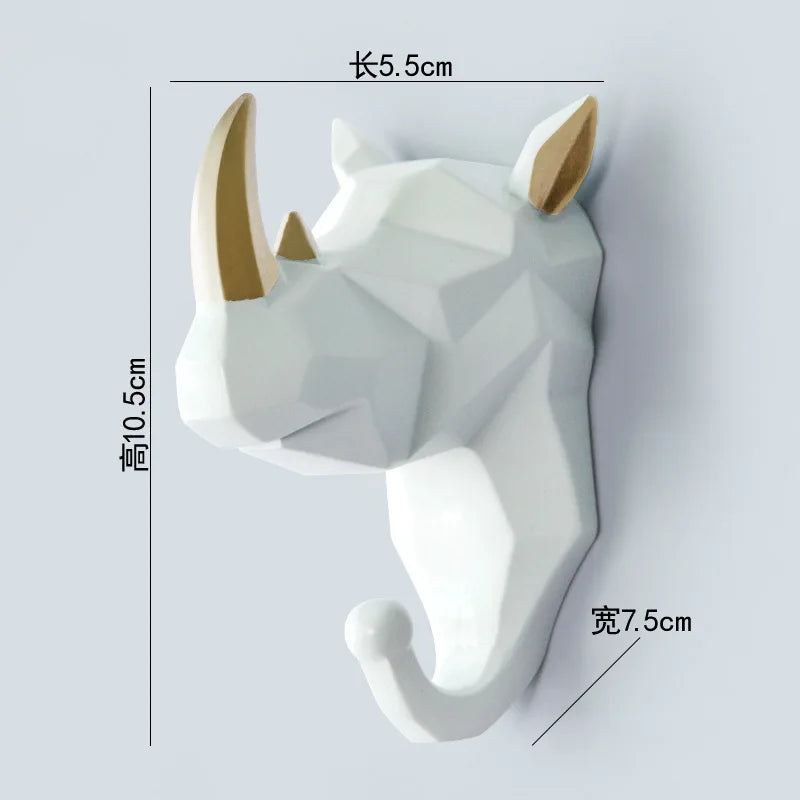 Animal Head Resin Key Hook Decor Holder Clothing Deer Elephant Unicorn Rhinoceros Racks Hook Coat Bag Hanger Cap Decor Home Wall