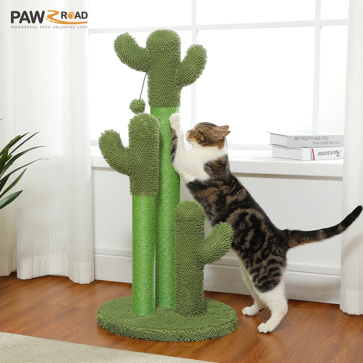 Cactus Cat Tree with Lagre Condo, Hammock, Dangling Ball, Small Cat Tower, Cat Scratching Post for Indoor, Cat Toys