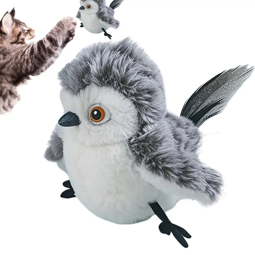 Flapping Bird Cat Toy Touch-Activated Lifelikes Sparrow Snowy Owl Chirping Cat Toy For Indoor Interactive Relieve Boredom