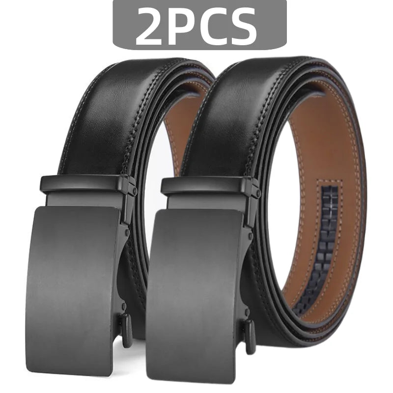 2Pcs Automatic Belt For Men, High-Quality Genuine Leather Belt, Minimalist Designer Business Belt, Adjustable Versatile Belts
