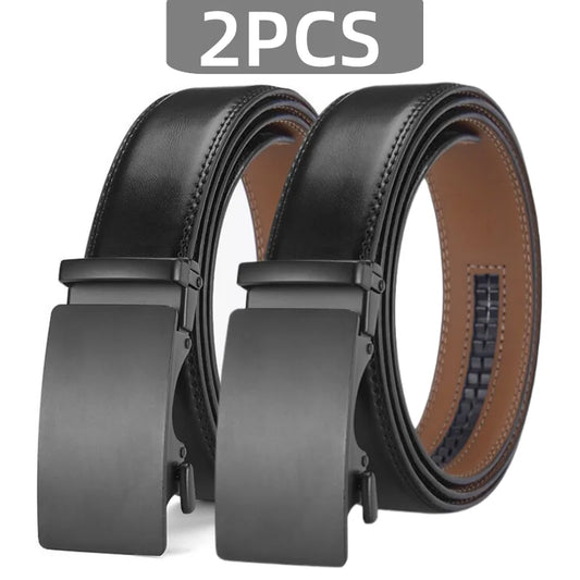 2Pcs Automatic Belt For Men, High-Quality Genuine Leather Belt, Minimalist Designer Business Belt, Adjustable Versatile Belts