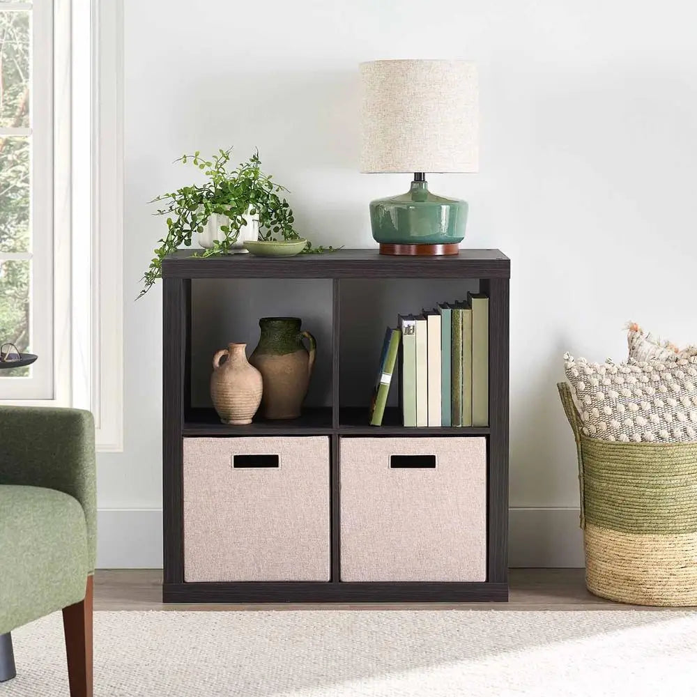 4-Cube Storage Organizer Tobacco Oak Open-Back Design 100 lb Top Panel 4 Compartments Office Living Room Den Easy Assembly