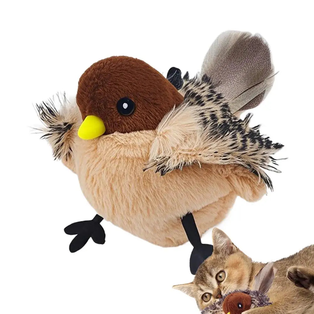 Flapping Bird Cat Toy Touch-Activated Lifelikes Sparrow Snowy Owl Chirping Cat Toy For Indoor Interactive Relieve Boredom