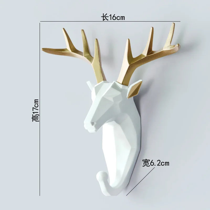 Animal Head Resin Key Hook Decor Holder Clothing Deer Elephant Unicorn Rhinoceros Racks Hook Coat Bag Hanger Cap Decor Home Wall