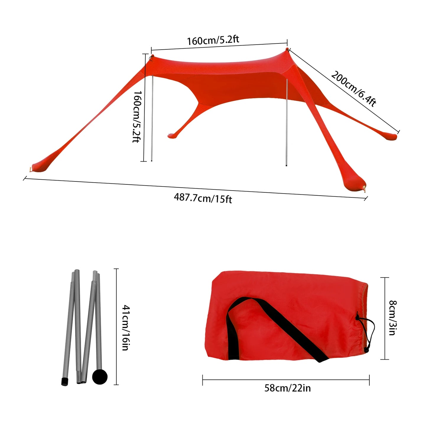 Red 2m * 1.6m Beach Elastic Sunshade Outdoor Tent for Beach Camping For 2-3 People For Beach Camping Fishing Backyard Picnic