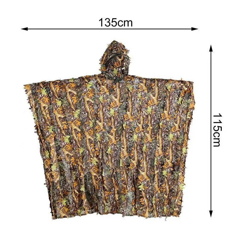 3D Leaves Ghillie Suit, Woodland Poncho Raincoat, Hunting Camouflage Suit, Camo Cape Cloak Clothing, For Bird Animal Photography