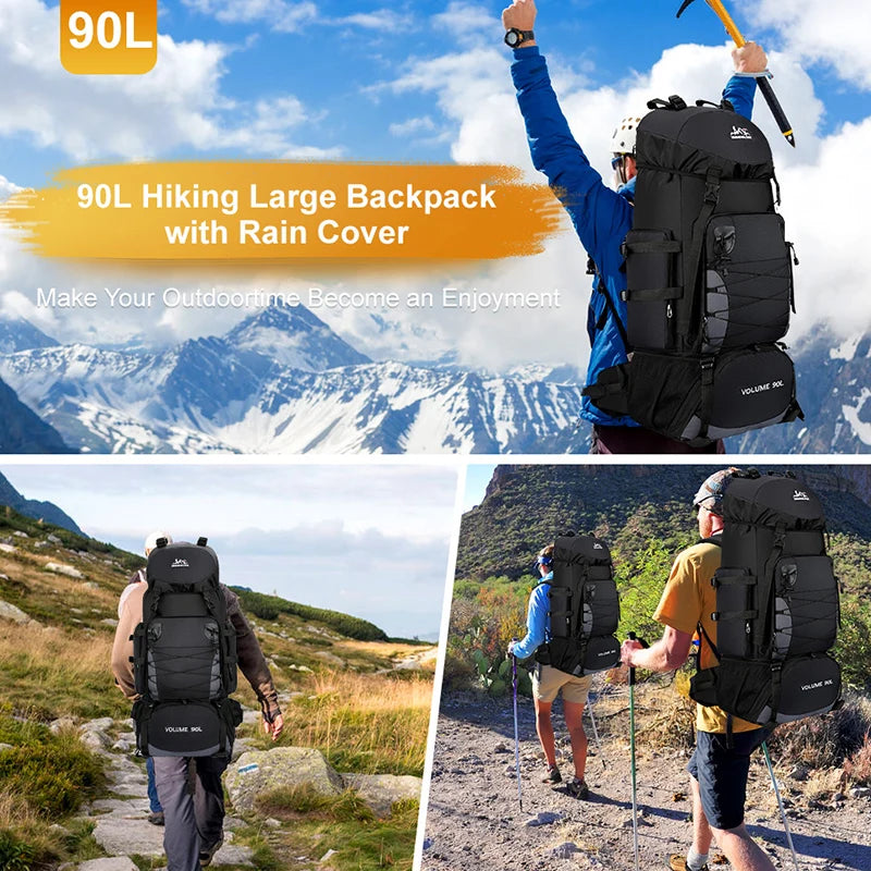 90L Large Camping Backpack Travel Bag Men's Women Luggage Hiking Shoulder Bags Outdoor Climbing Trekking Sports Rucksack Nylon