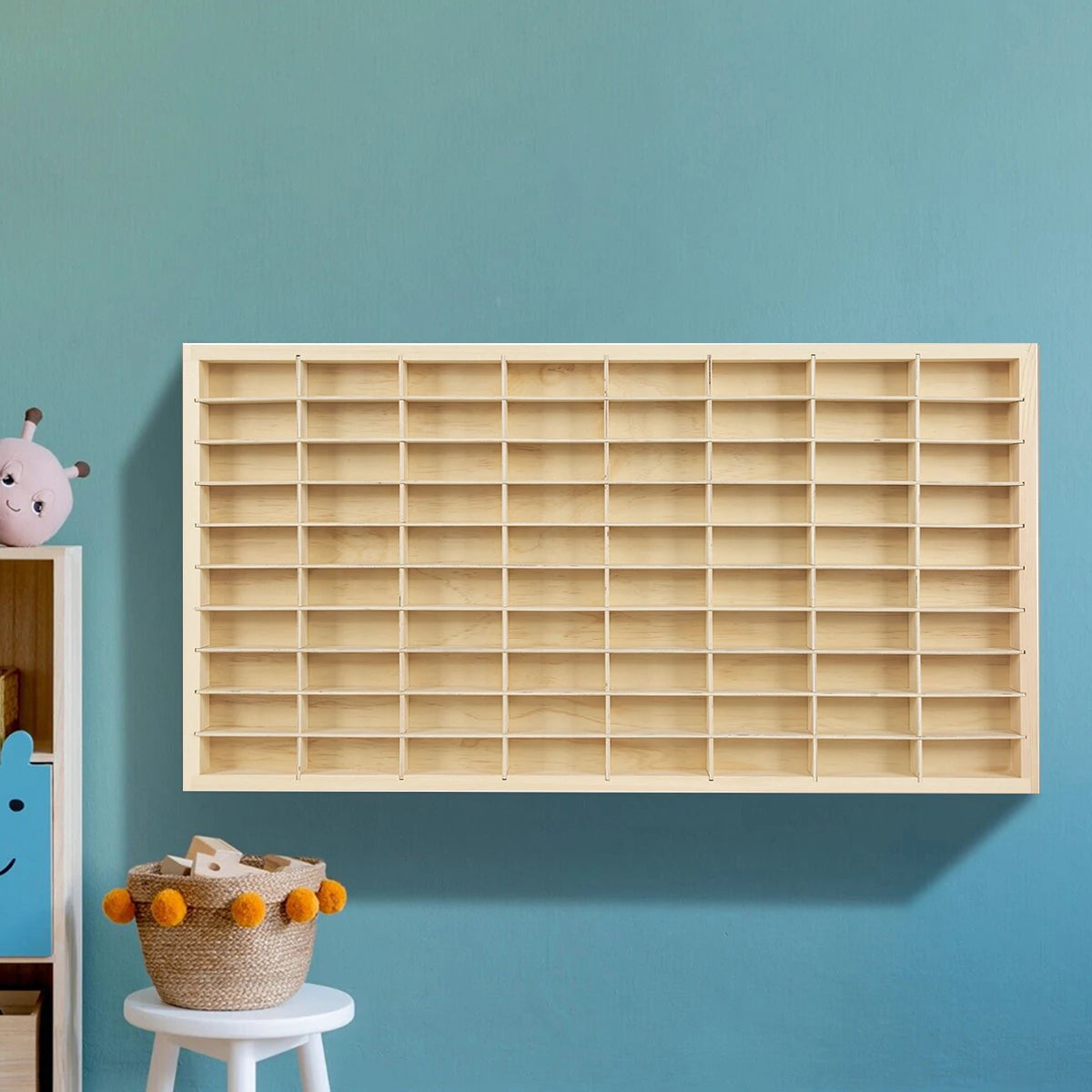 80 Grids for Hot Wheels Diecast Car Matchbox 1/64 Wood Display Shelf Toy Storage