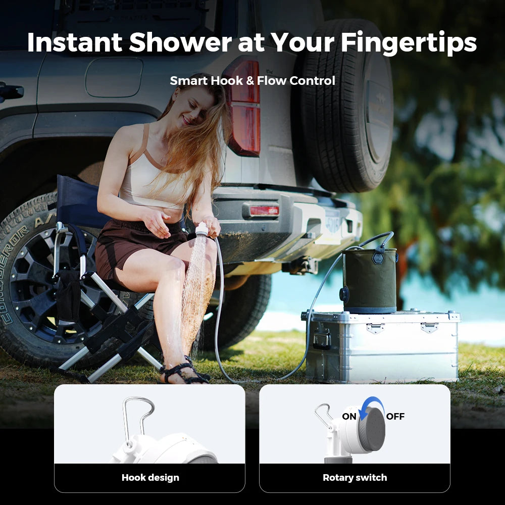 FLEXTAIL TINY SHOWER - Outdoor Camping Shower Portable Electric Shower Pump IPX7 Waterproof for Outdoor and Home Cleaning