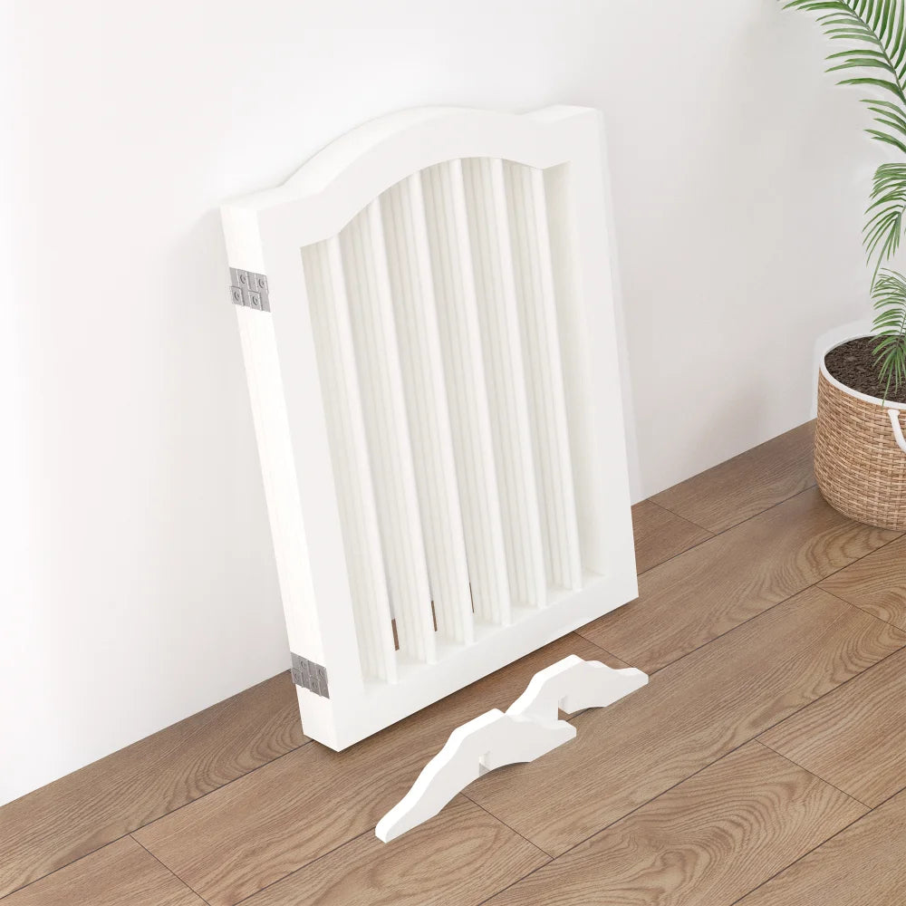 27.6" Height Tall Freestanding Pet Gate 4 Panels Foldable Dog Gate Solid Wood Folding Safety Fence Wooden Dog Gate with 2 Pcs