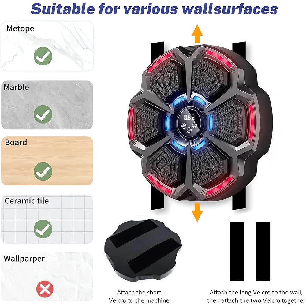 Music Boxing Machine Boxing Workout Machine Adjustable Speed Wall-Mounted Exercise Equipment Type C Rechargeable for Adults Kids
