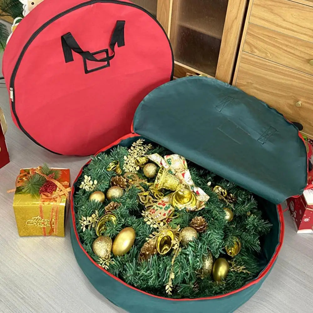 60Cm Christmas Wreath Storage Bag  with Thickened Oxford Cloth Seasonal Holiday Wreath Storage Container  with Handle and Zipper
