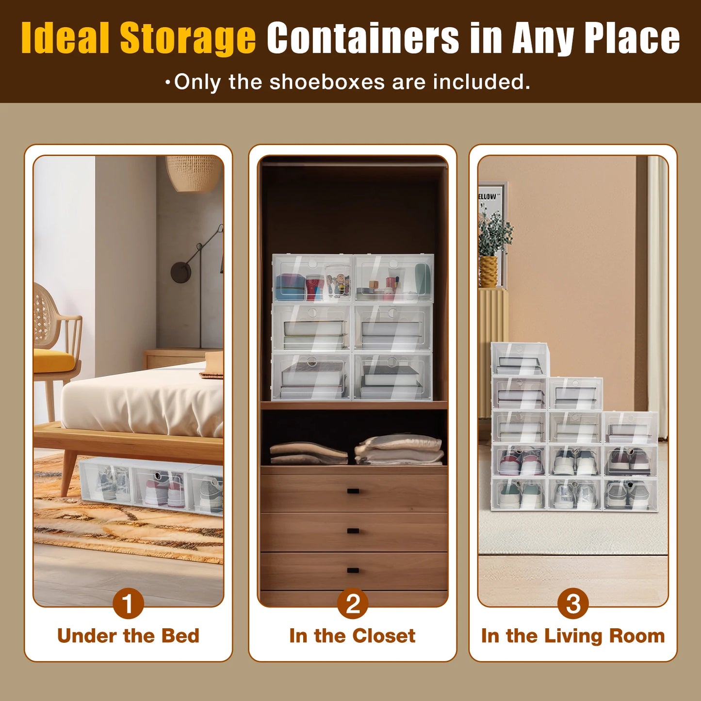 24pcs/set Transparent Plastic Shoe Case  Large Thickened Shoe Box Stackable Organizer Drawer Shoe Rack White
