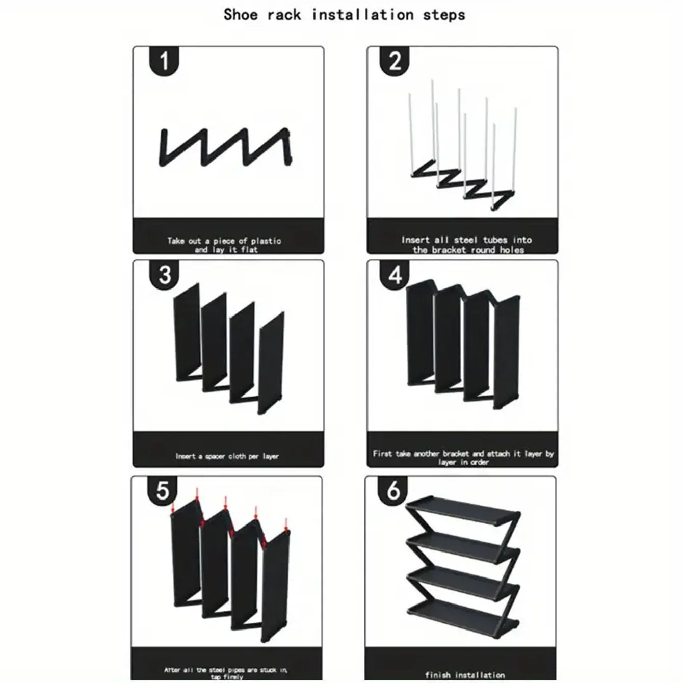 1pc 4-Tier Z-Shaped Shoe Rack, Multifunctional Shoe Cabinet Storage Rack, Plastic Stand with Metal Steel Pipes, Space-Saving, Suitable for Front Door Entrance, Hallway, Corridor, and Foyer