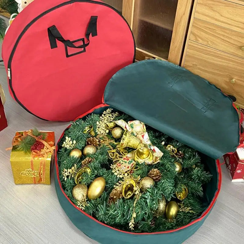 60Cm Christmas Wreath Storage Bag  with Thickened Oxford Cloth Seasonal Holiday Wreath Storage Container  with Handle and Zipper