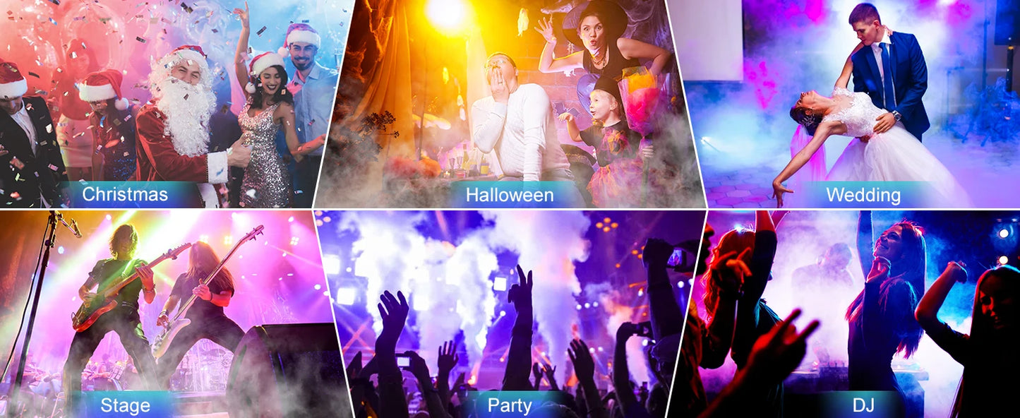 Fieryzeal 1200W Fog Machine RGB Stage Effect Smoke Machine 6LEDs Lighting Smoke Haze Generator Remote Fogger for DJ Disco Party
