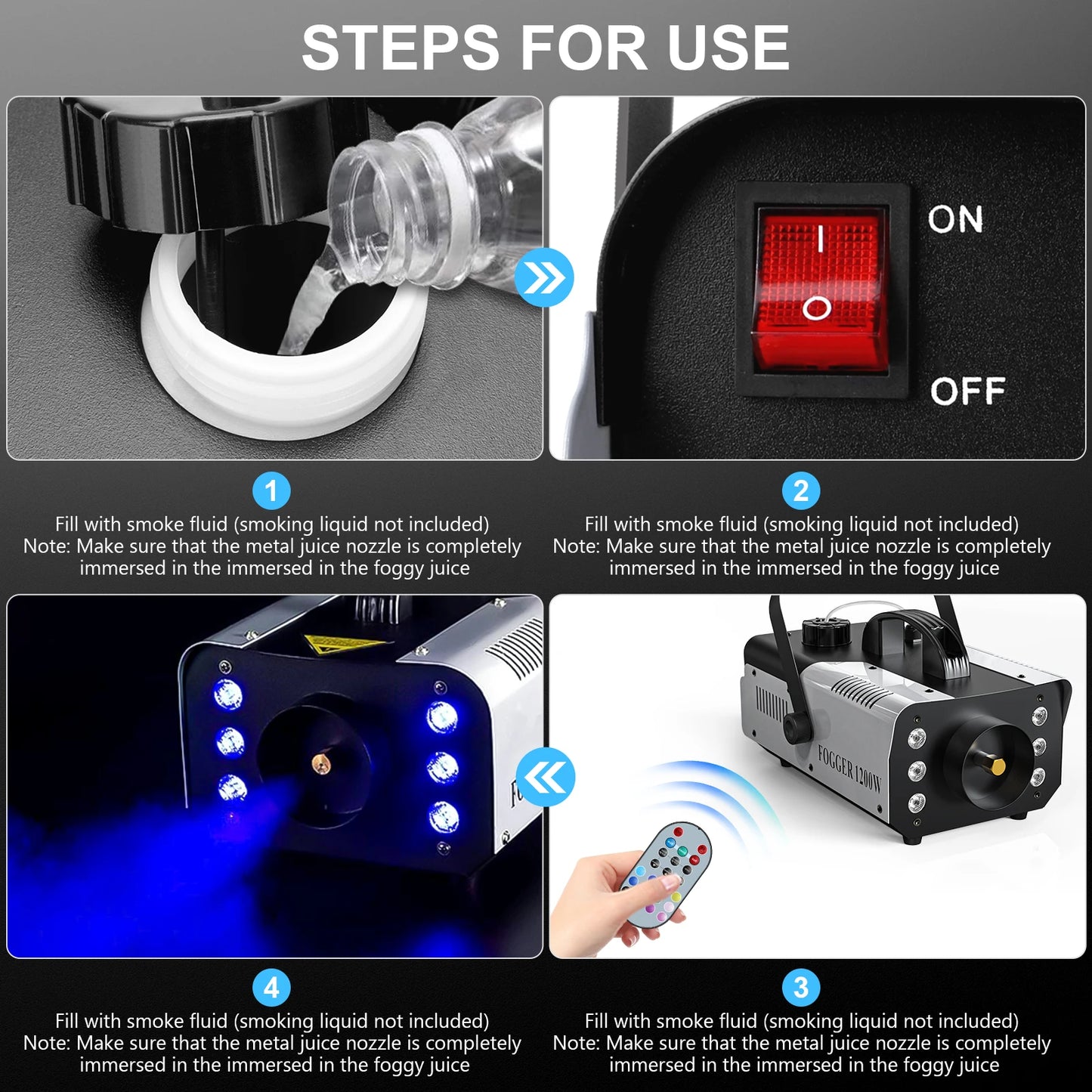 Fieryzeal 1200W Fog Machine RGB Stage Effect Smoke Machine 6LEDs Lighting Smoke Haze Generator Remote Fogger for DJ Disco Party