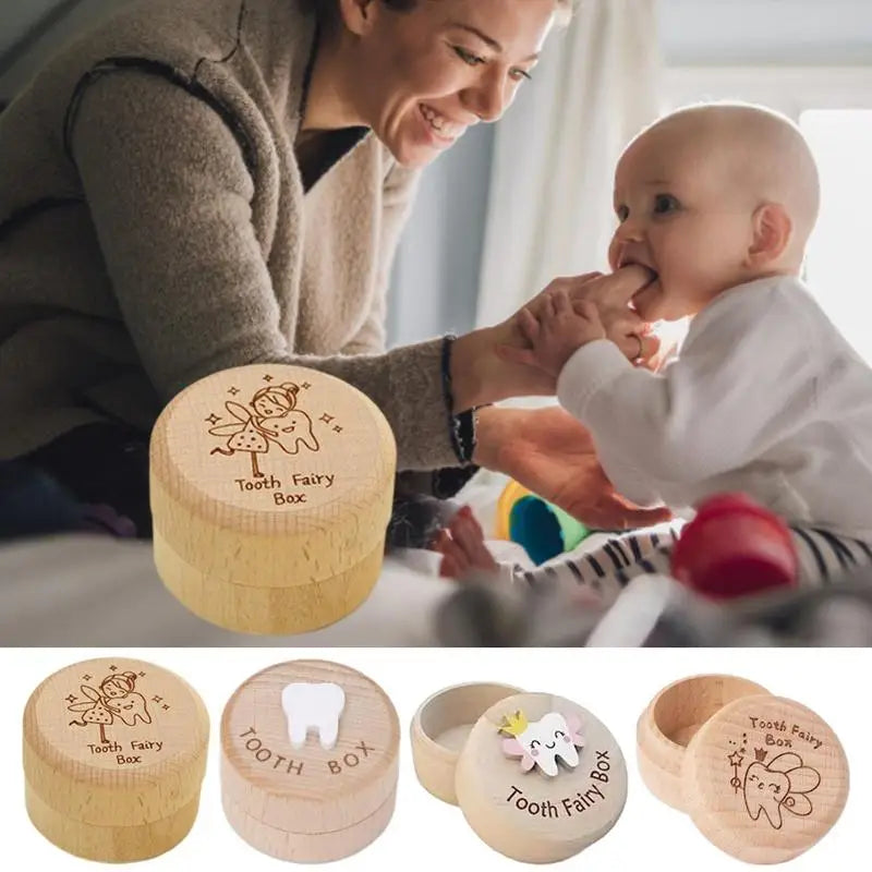 Baby Wooden Boxes Tooth Box Wooden Memory Box For Tooth Cute Carved Teeth Container Fairy Gifts Keepsake Gift For Baby