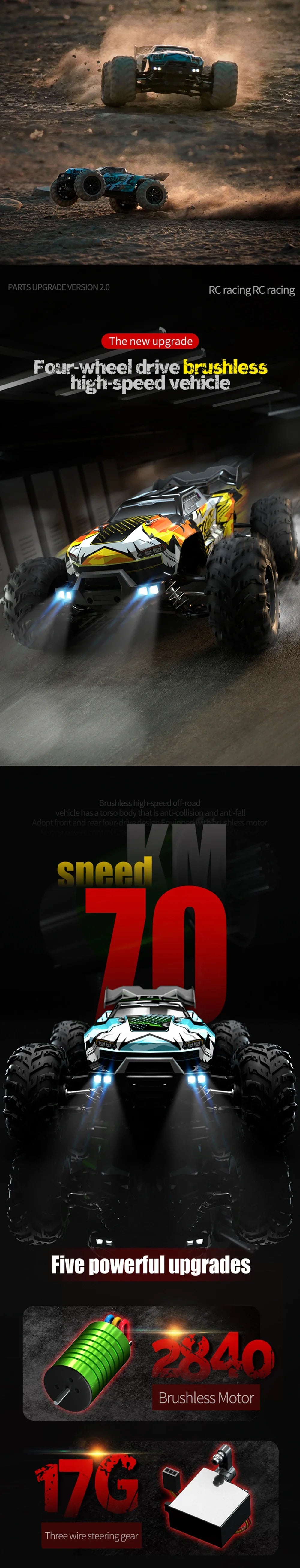 WLtoys 16101 Pro 1:16 75KM/H 4WD RC Car With LED Light 2.4G Remote Control Cars High Speed Drift Monster Truck for Children Gift