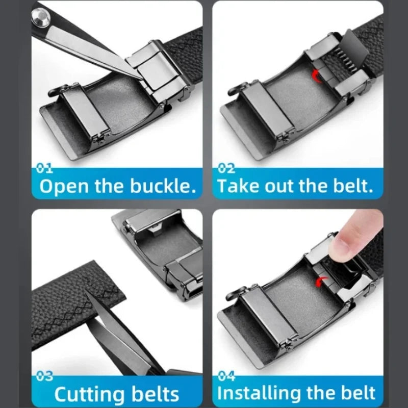 2Pcs Automatic Belt For Men, High-Quality Genuine Leather Belt, Minimalist Designer Business Belt, Adjustable Versatile Belts