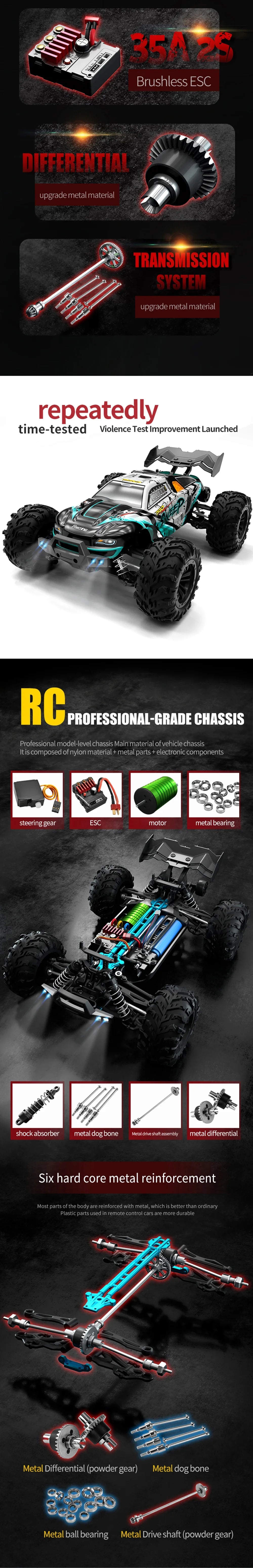 WLtoys 16101 Pro 1:16 75KM/H 4WD RC Car With LED Light 2.4G Remote Control Cars High Speed Drift Monster Truck for Children Gift