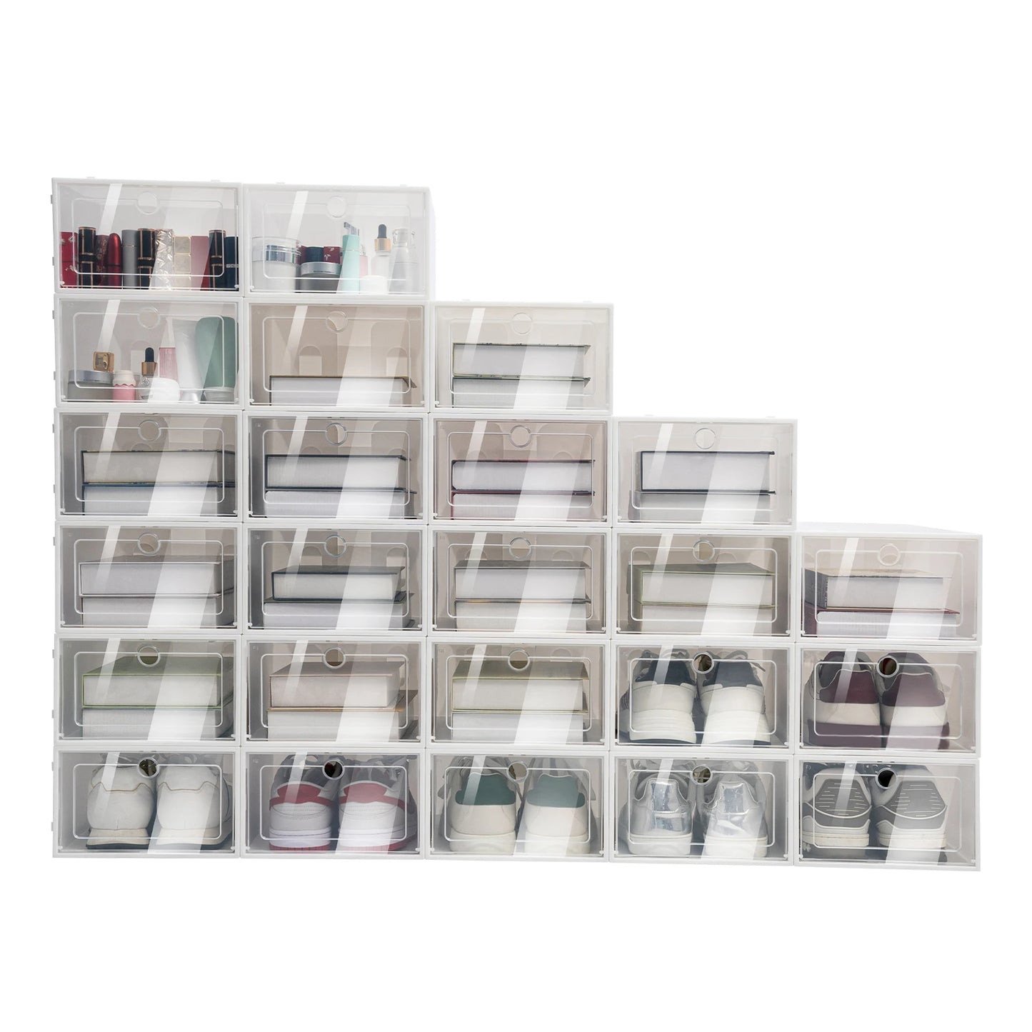 24pcs/set Transparent Plastic Shoe Case  Large Thickened Shoe Box Stackable Organizer Drawer Shoe Rack White