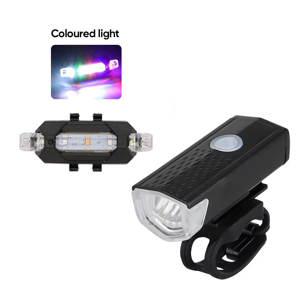 Bicycle Front Rear Light Set LED Rechargeable MTB Bike Head Light Cycling Red Warning Tail Light Accessories for Night Riding