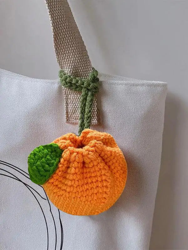 Orange Coin Purse Crochet Drawstring Bag Cute Drawstring Orange-Shaped Cute Wallet Crochet Tangerine Bag For Coin Chargers