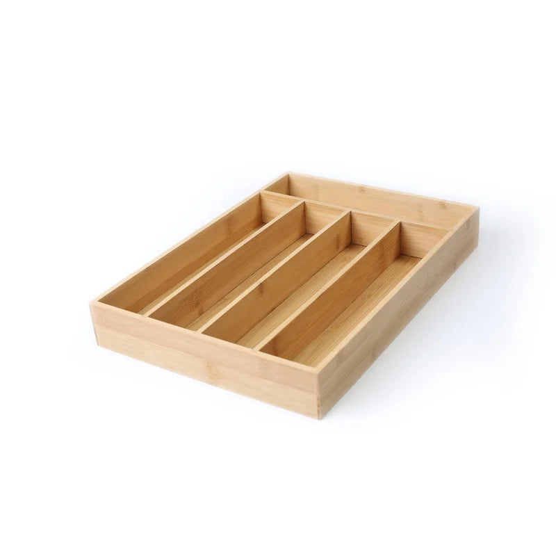 Natural Bamboo Silverware Organizer Drawer Divider 5 Compartments Kitchen Office Utensils Storage Sustainable Durable Elegant